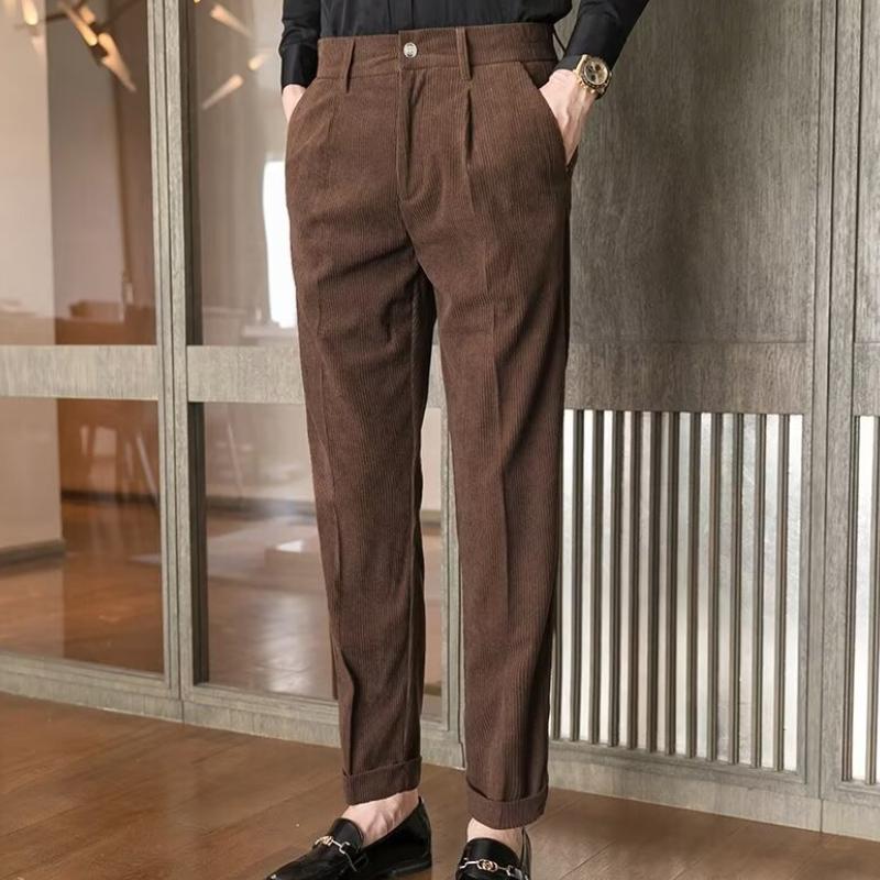 Pantalones de traje rectos de pana de color liso para hombre, estilo informal, para negocios, 16316009Y