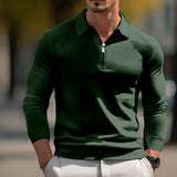 Men's Casual Zipper Lapel Slim Fit Long Sleeve Polo Shirt 02531919M