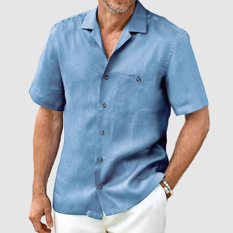Men's Solid Lapel Breast Pocket Short Sleeve Shirt 44756883Z