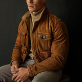 Men's Vintage Cargo Casual Suede Jacket 71134803F