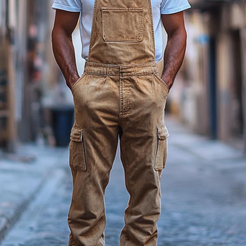 Men's Fashion Distressed Multi-pocket Cargo Overalls 17155151Z