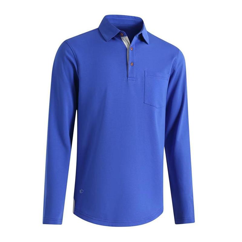 Men's Solid Lapel Breast Pocket Long Sleeve Polo Shirt 97828188Z