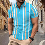 Men's Casual Striped Printed Lapel Short Sleeve Polo Shirt 73932839Y