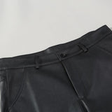Men's Casual Solid Color Multi-pocket Slim Fit Leather Pants 34807975M
