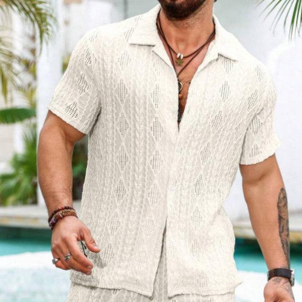 Men's Casual Solid Color Cuban Collar Short Sleeve Shirt 35226681Y