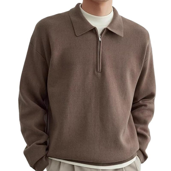 Men's Solid Color Loose Zipper Lapel Long Sleeve Sweatshirt 76686473Z