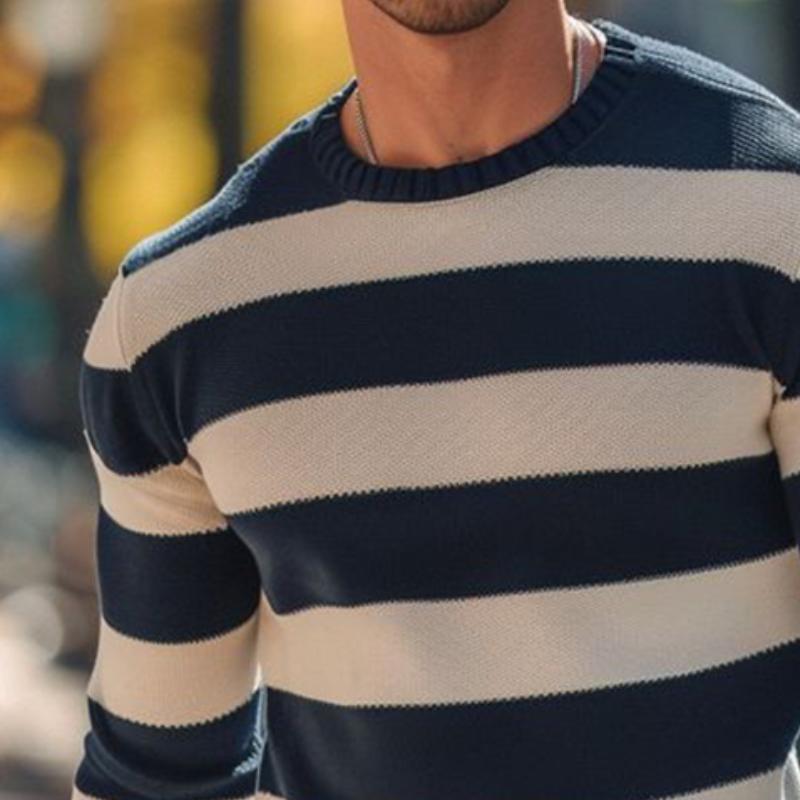 Men's Retro Casual Colorblock Striped Crew Neck Sweater 02258832TO