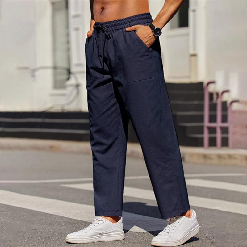 Men's Solid Color Cotton And Linen Loose Straight Casual Pants 09532429Z