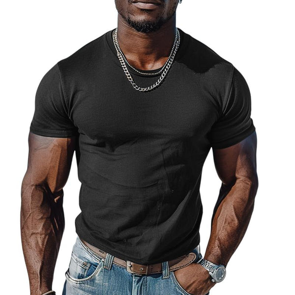 Men's Casual Cotton Blend Round Neck Slim Fit Shorts Sleeve T-Shirt 21241666M