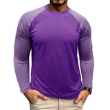 Men's Casual Round Neck Colorblocked Raglan Long Sleeve Slim Fit T-shirt 13360949M