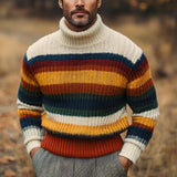 Men's Casual Turtleneck Pullover Striped Knit Sweater 61348930F