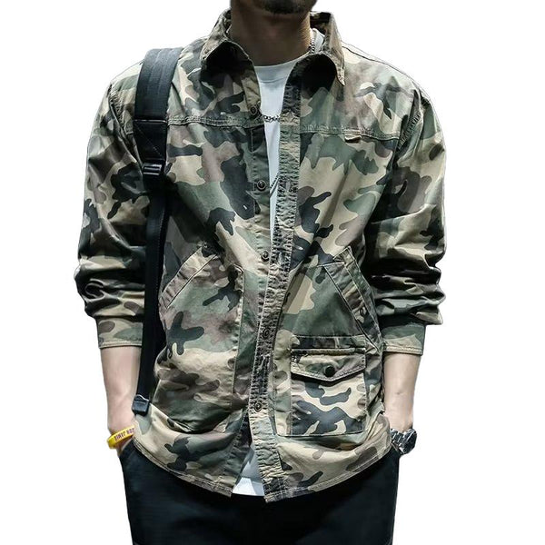 Men's Camouflage Lapel Multi-pocket Loose Casual Shirt 42741489Z