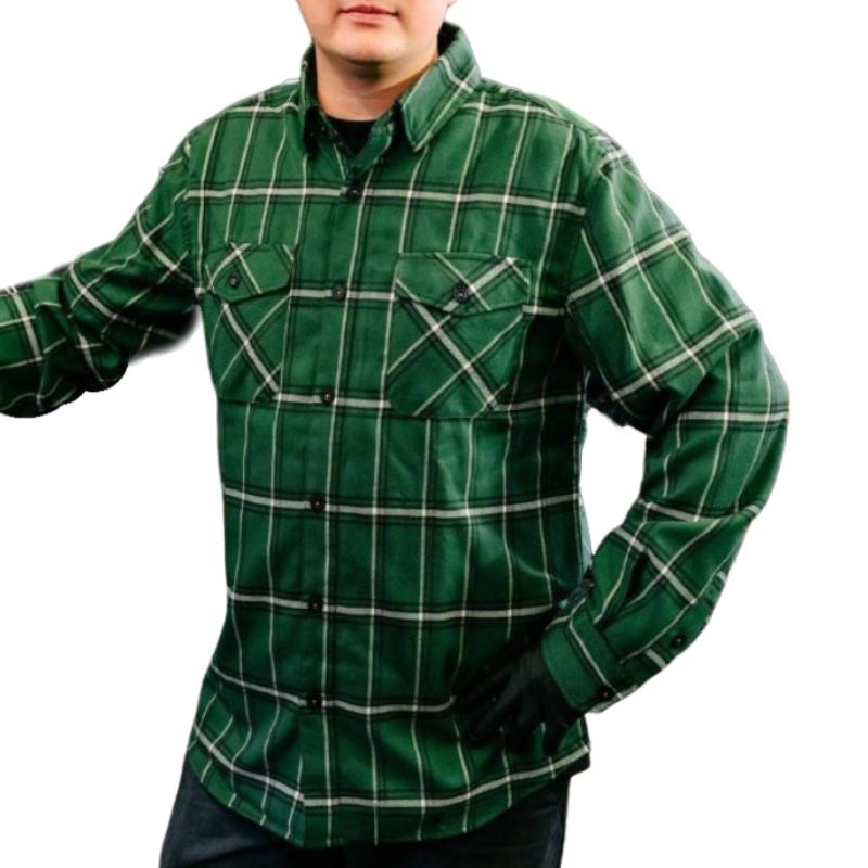 Men's Fashion Trend Green Plaid Lapel Long Sleeve Shirt 05556845F