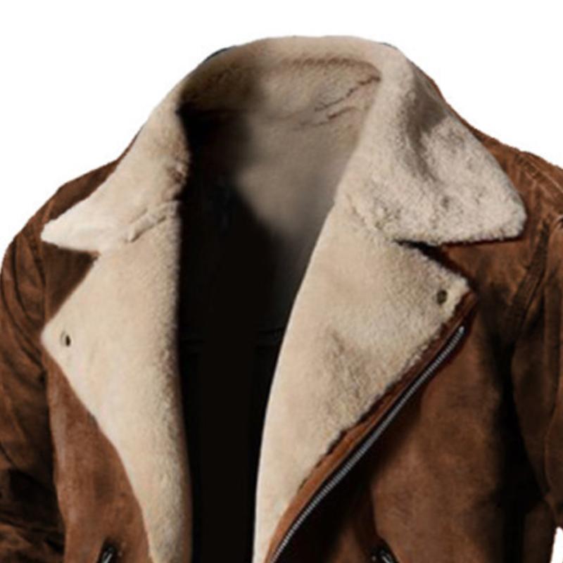 Men's Casual Notch Lapel Plush Thick Warm Zipper Bomber Jacket 20743084M