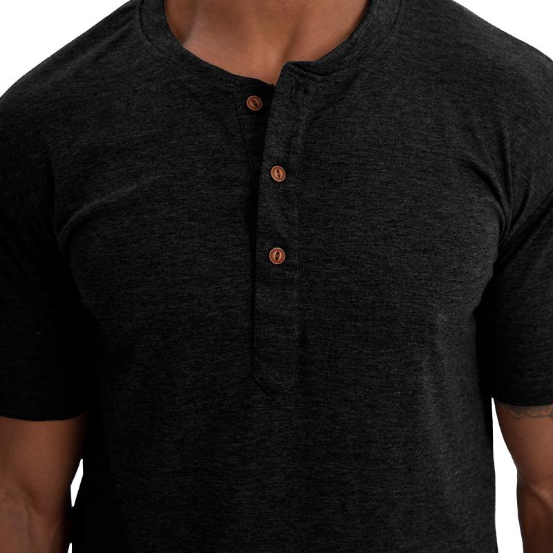 Men's Casual Solid Color Henley Neck Short Sleeve T-Shirt 91874710Y