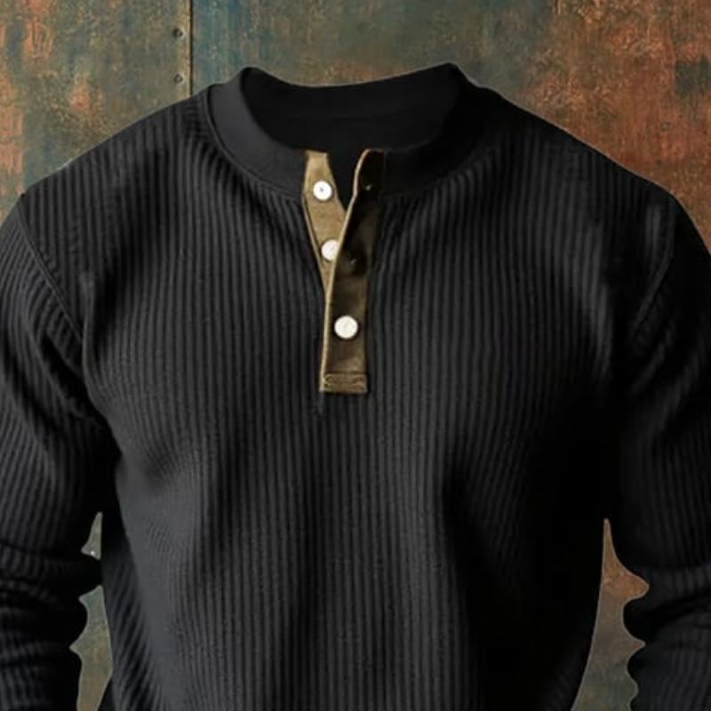 Sudadera informal de manga larga con cuello Henley y bloques de color para hombre 97391370Y