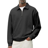 Men's Casual Cotton Blend Lapel Zipper Loose Long Sleeve Polo Shirt 03457928M