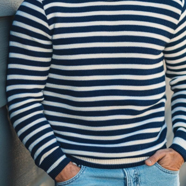 Men's Striped Knit Crew Neck Slim Fit Sweater 58710573Y