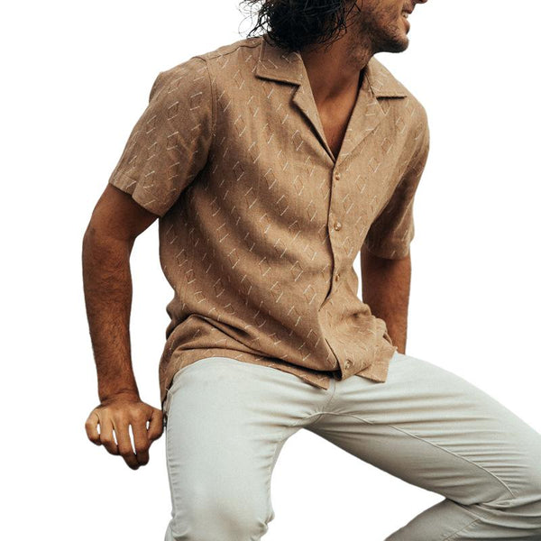 Men's Casual Plaid Lapel Comfortable Breathable Short-Sleeved Shirt 03412192M