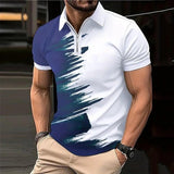 Men's Casual Printed Zipper Lapel Loose Short Sleeve Polo Shirt 52347670M