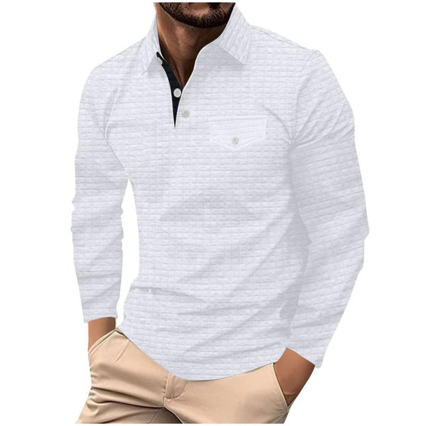 Men's Casual Simple Long-sleeved Plaid POLO Shirt  93406381F