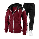 Men's Casual Colorblock Hooded Zipper Jacket Sports Sweatpants Set 01688970M