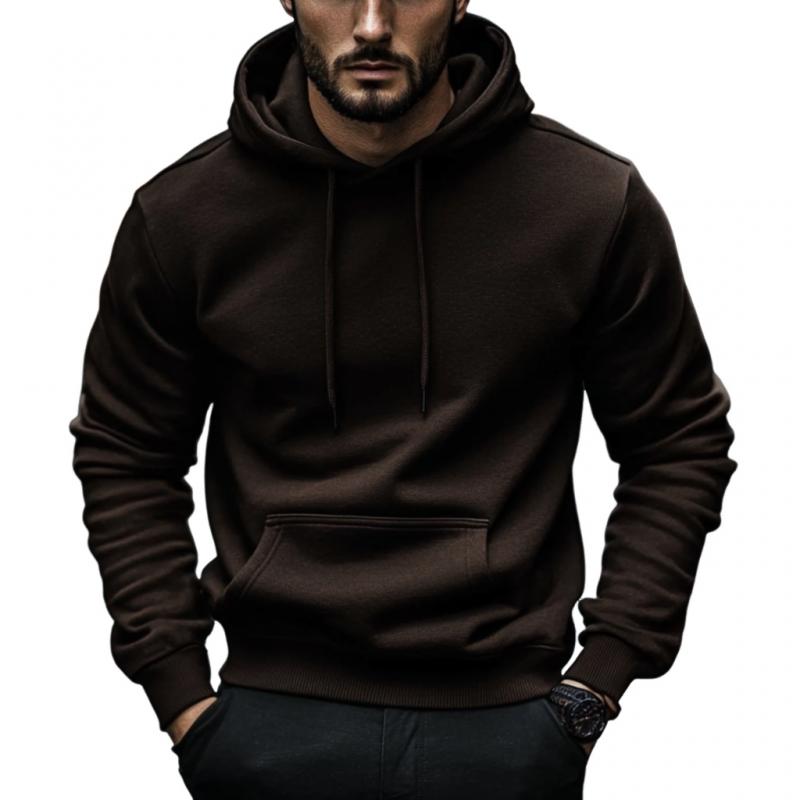 Men's Vintage Solid Color Cotton Loose Kangaroo Pocket Hoodie 39471396M