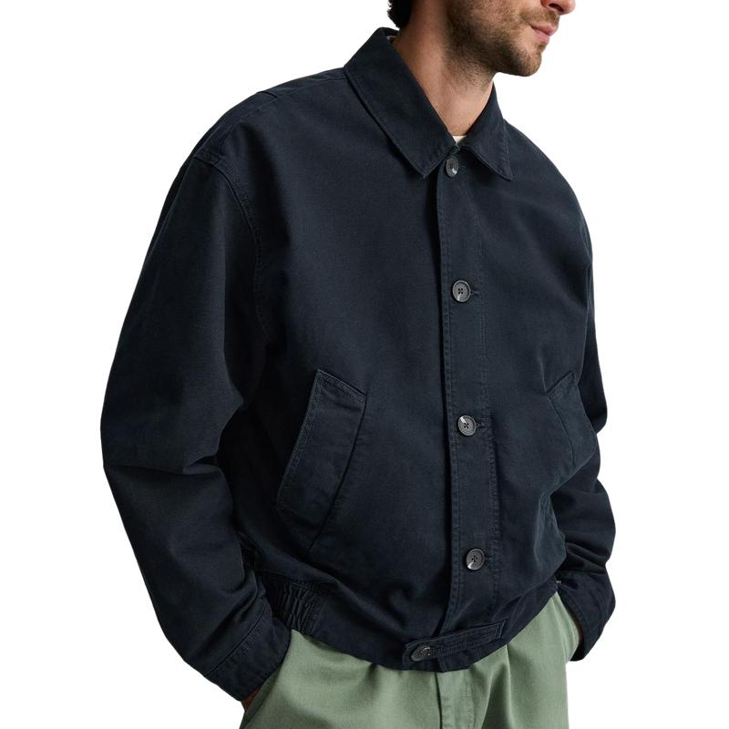 Men's All-match Navy Blue Lapel Canvas Jacket 43006049F