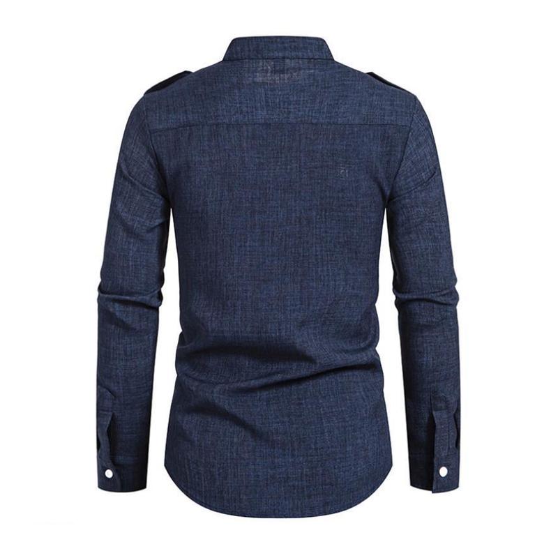 Men's Casual Stand Collar Flap Pocket Slim Fit Long Sleeve Shirt 14835389M