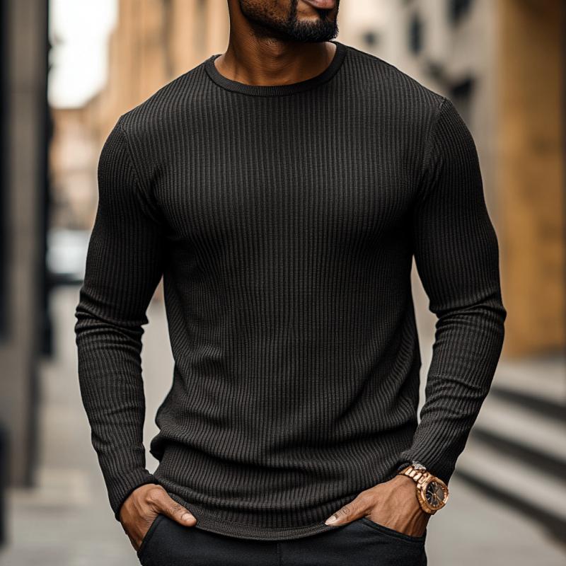 Men's Classic Casual Crew Neck Knitted Long Sleeve T-Shirt 61419460K