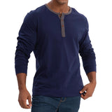 Men's Casual Colorblock Round Neck Button Neck Long Sleeve T-Shirt 30916232Y