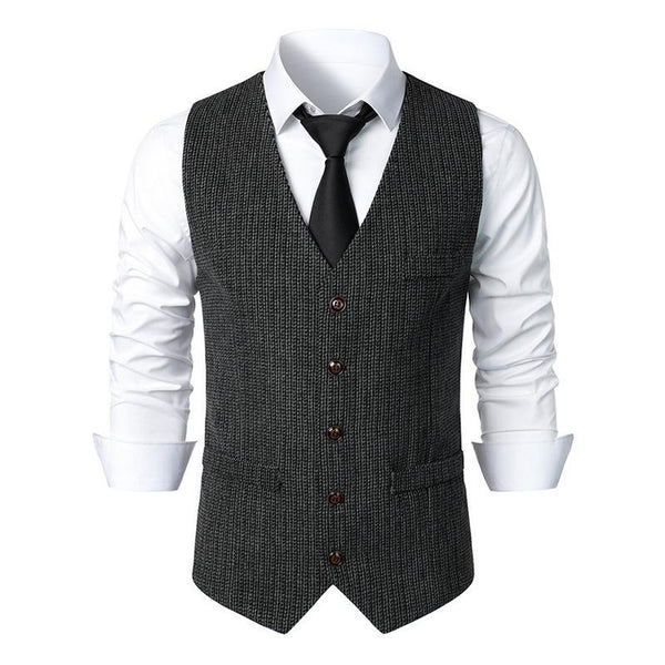 Men's Vintage V Neck Single Breasted Suit Vest 85710453Z
