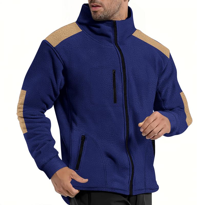 Men's Colorblock Polar Fleece Lapel Long Sleeve Zipper Outdoor Jacket 13105991Z