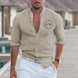 Men's Graphic Print Henley Collar Long Sleeve Shirt 94077870Z