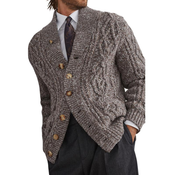 Men's Vintage Cable-knit Single-breasted Loose Knit Cardigan 44961139M