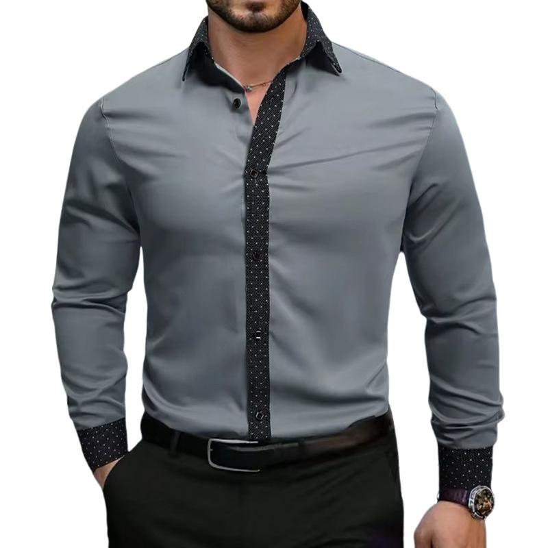 Men's Contrast Color Casual Lapel Long Sleeve Shirt 78820983X