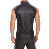 Men's Sexy Matte PU Stand Collar Zipper Slim Fit Vest 03846343M