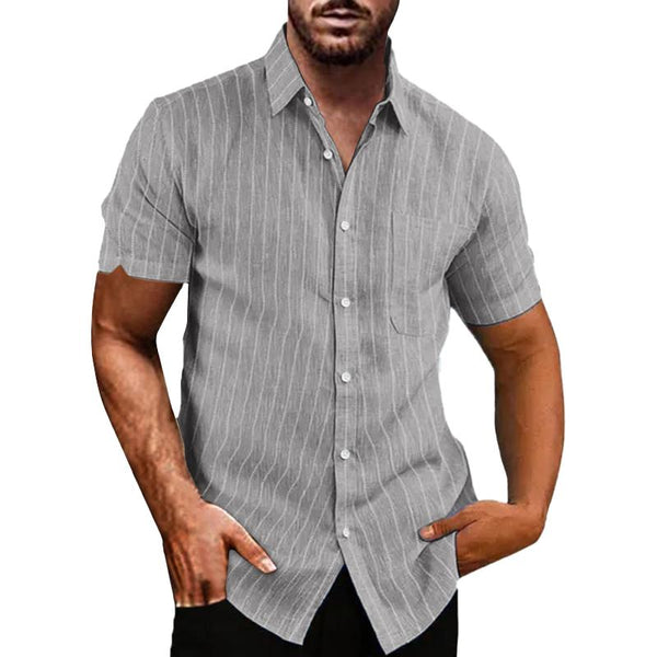 Men's Striped Lapel Short Sleeve Casual Shirt 13663896Z