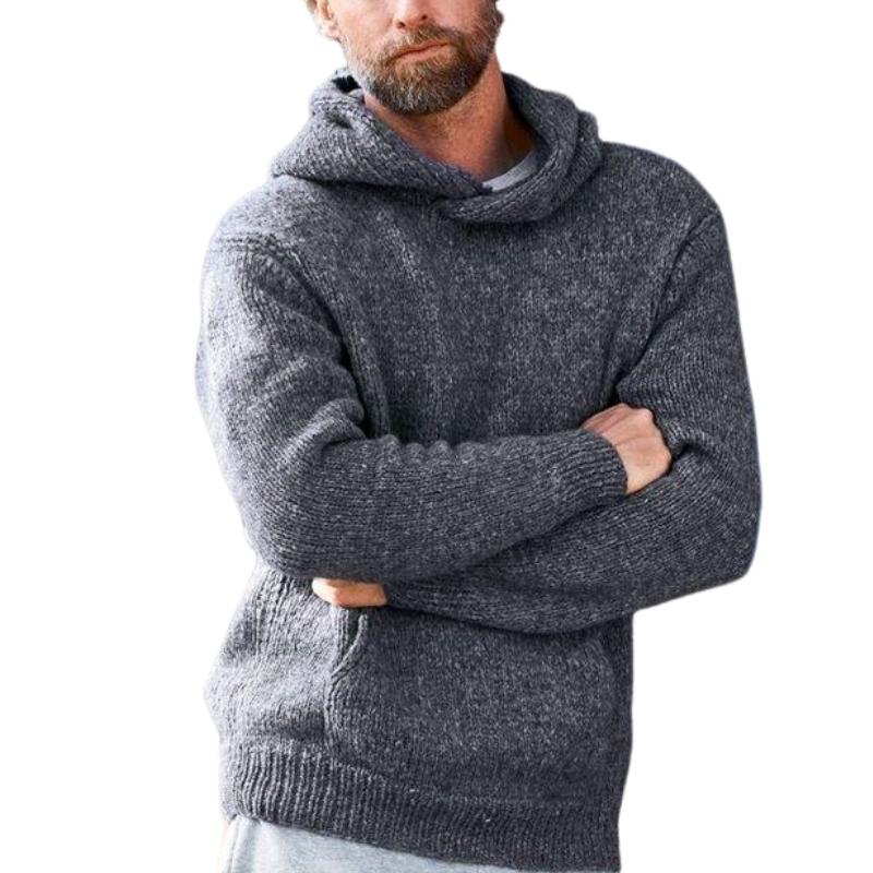 Men's Casual Hooded Thick Warm Kangaroo Pocket Knitted Pullover Sweater 38784994M