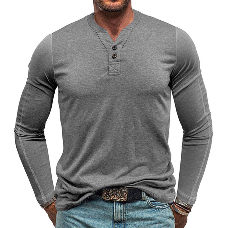 Men's Solid Henley Collar Long Sleeve T-shirt 42877143Z