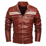 Men's Autumn Winter Motorcycle Fleece Leather Jacket 48685615U