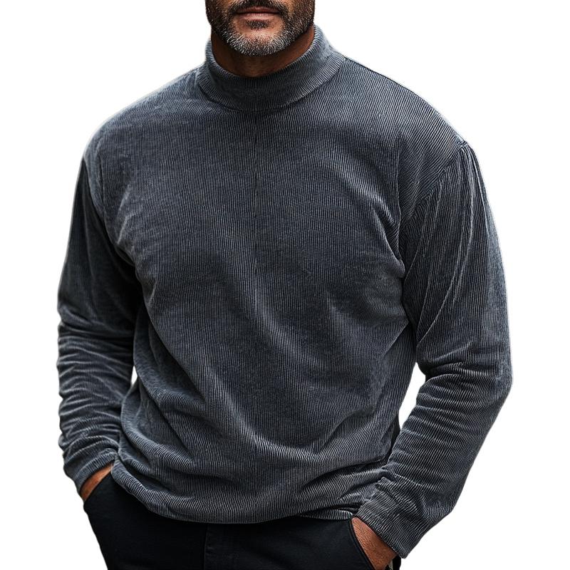 Men's Casual Corduroy Turtleneck Long Sleeve T-Shirt 12433033F