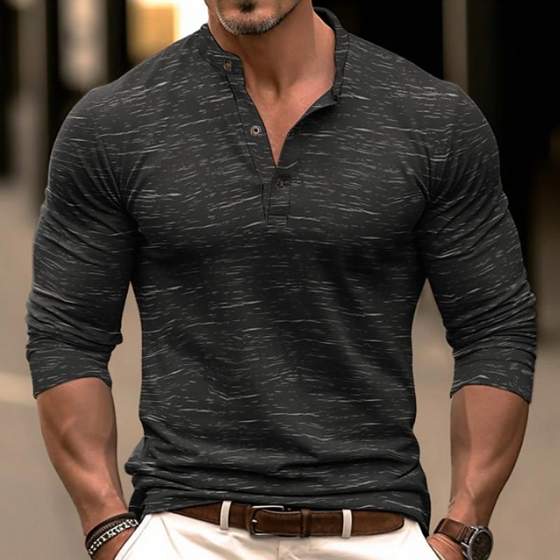 Men's Solid Henley Collar Long Sleeve T-shirt 70175935Z