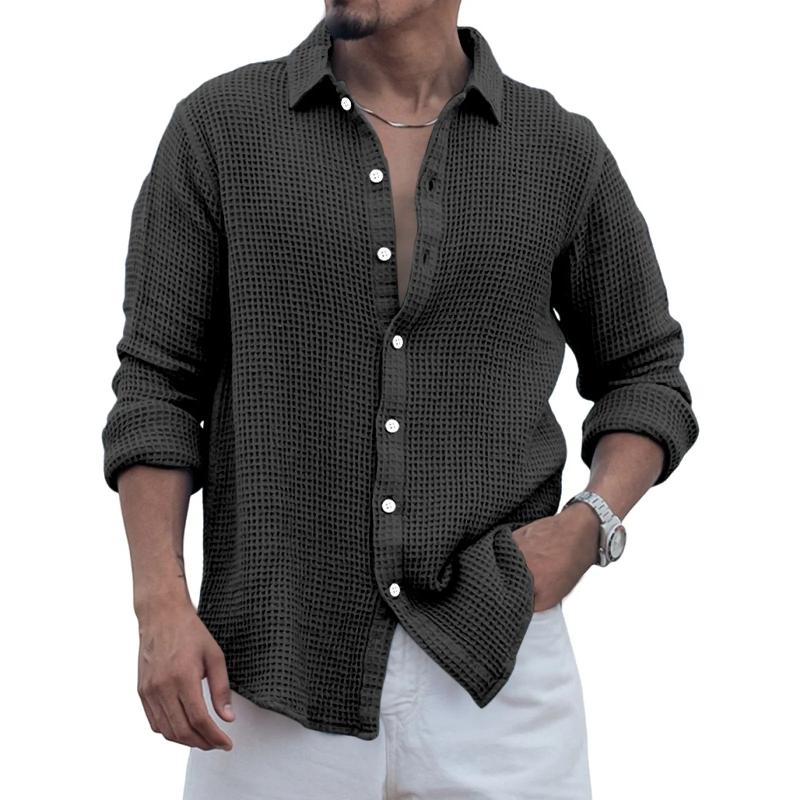 Men's Casual Loose Fit Waffle Long Sleeve Shirt 64794448Y