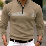 Men's Striped Zip-Up Collar Long Sleeve Polo Shirt 20293590Y