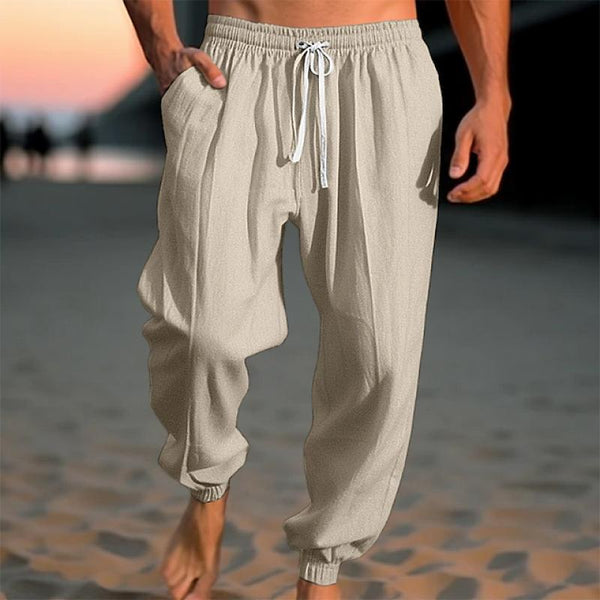 Men's Solid Loose Linen Elastic Waist Casual Pants 48636651Z