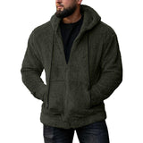 Men's Casual Solid Color Fleece Hooded Zipper Jacket 53656724M