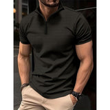 Men's Casual Solid Color Waffle Zip Short Sleeve Polo Shirt 38577154Y