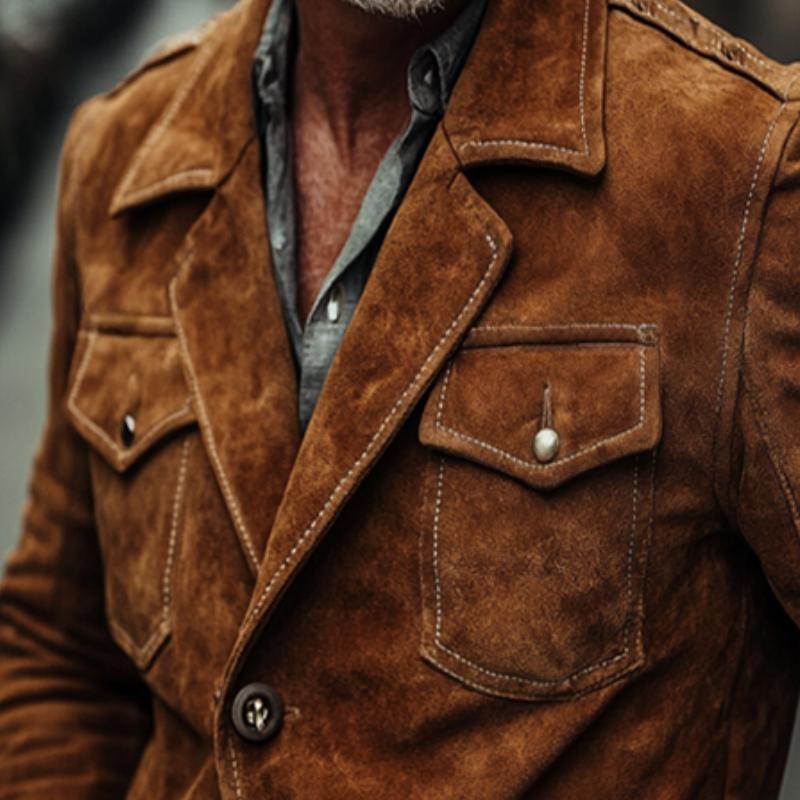 Men's Vintage Casual Suede Pocket Lapel Jacket 28369683TO