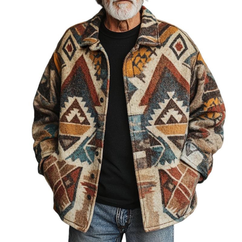 Men's Retro Casual Ethnic Style Lapel Printed Jacket 74099366TO